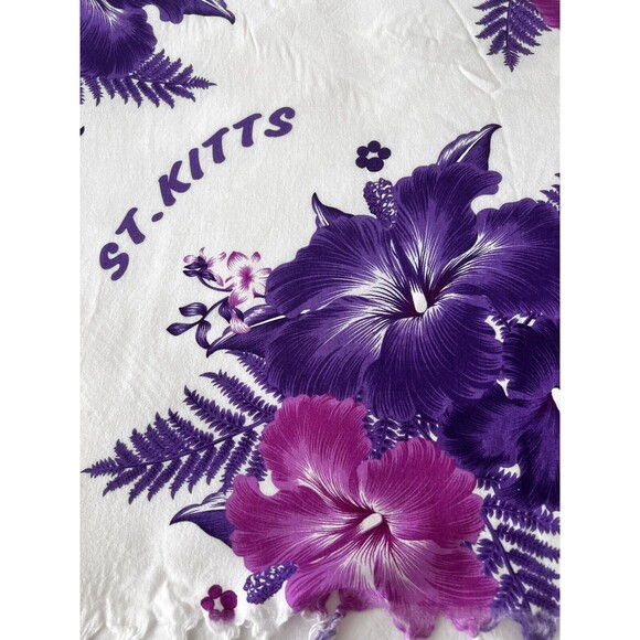 Women’s “St.Kits” Wrap 100% Rayon-Purple Magenta White Tropical Design w/Fringe - Picture 4 of 11
